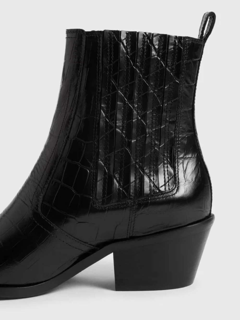 All Saints Miriam Black Crocodile Western Chelsea Boot Hybrid 100% Leather EU 37 - Picture 2 of 15